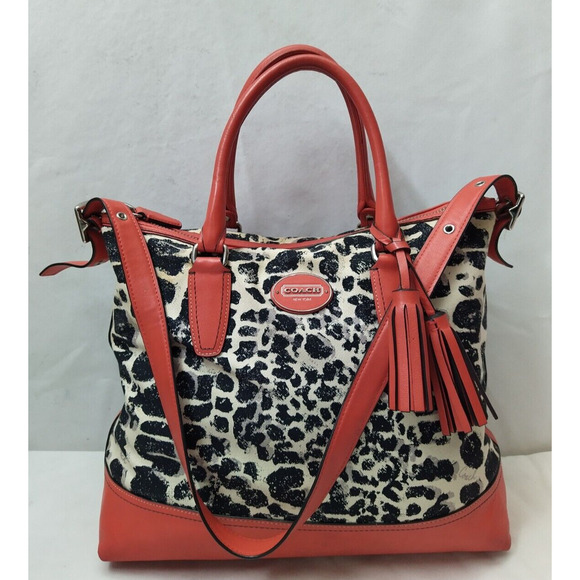 Coach Rory Multicolor Ocelot Cheetah Canvas Leather Trim Satchel Shoulder Bag - Picture 1 of 16